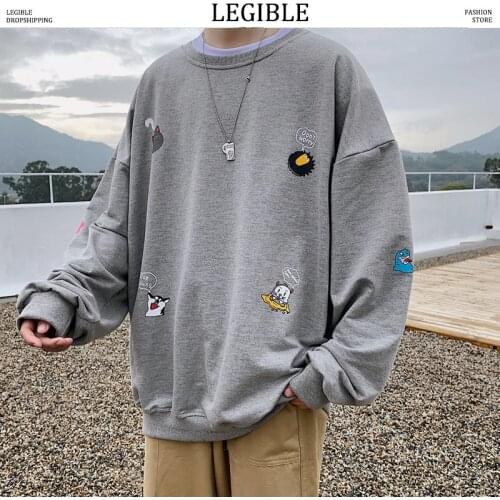 LEGIBLE New 2020 Korea Hoodies Sweatshirts Men Oversize Streetwear Cartoon Printed Pullover Sweatshirt Casual Loose Men Hoodies