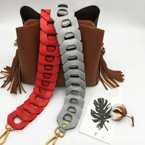 New Design Hollow Chain Strap for Shoulder Bags PU Leather Solid Color Classical Wide Handle Belt Straps for Crossbody Women Bag