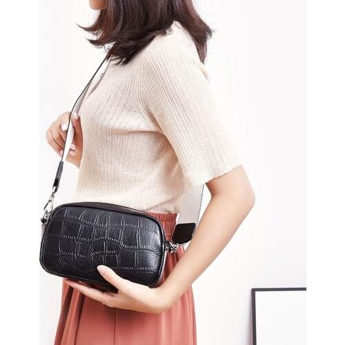 Luxury Alligator Pattern Genuine Leather Women Crossbody Bag Casual Wide Strap Shoulder Sling Bags Beg