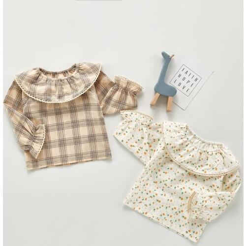 2020 Autumn Children Bottoming Shirt New Ruffled Collar Flower Shirt Girl Baby Infant Princess Shirts Baby Girl Blouse Clothing
