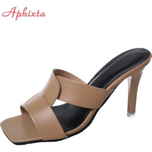 Aphixta 2020 Summer Women Mules Design Slippers Sandals Slides 9CM High Heel Women Shoes Summer Woman Big Size 43 44