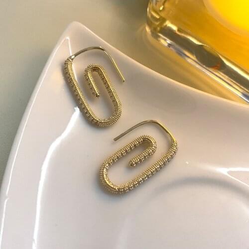 SRCOI Fashion Paperclip Safety Pin Drop Earrings Pave Zircon Geomtric Spiral Earrings Dangle Earrings For Women Party Jewelry