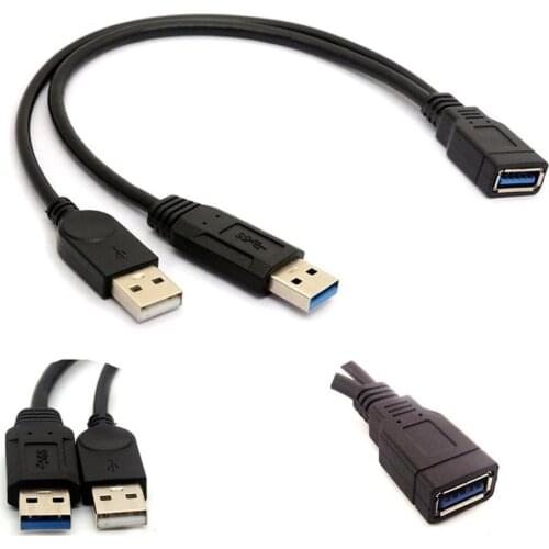 USB 3.0 Female to Dual USB Male Extra Power Data Y Splitter Extension Cable Cord Extension Splitter Cable
