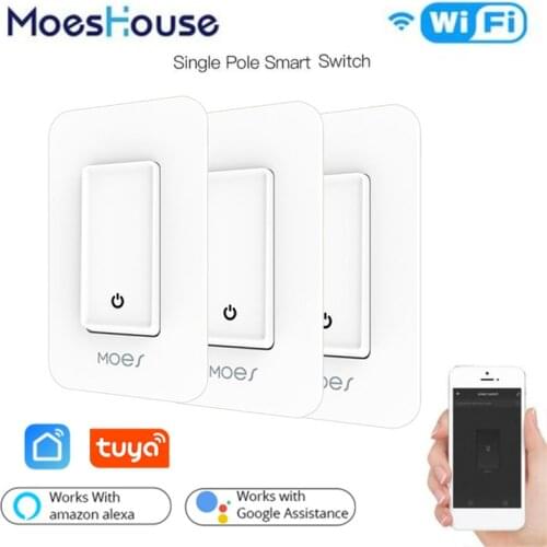 NEW WiFi Smart Push Button Switch No Neutral Wire Single Fire Smart Life Tuya App Control Works With Alexa Google Home 100-120V