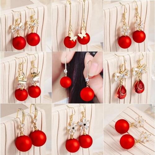 Vintage Geometric Cubic Zircon Flower Drop Earrings for Women Bohemian Round Pearl Statement Drop Earrings Party Enamel Jewelry