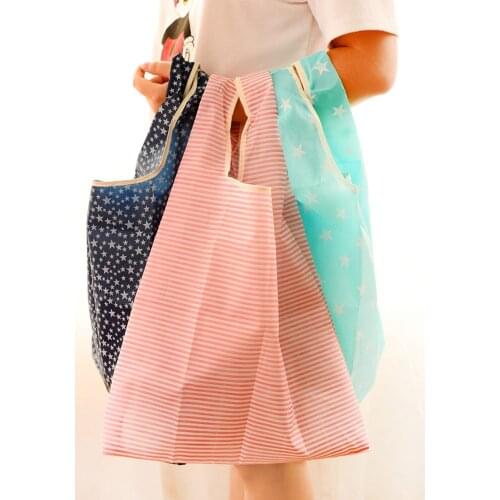 1pc Waterproof Portable Foldable Shopping Bag Oxford Cloth Storage Bag Striped Dot Pattern Handbag
