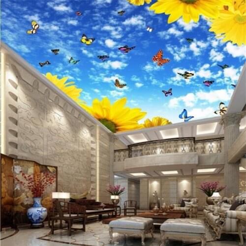 Wellyu Custom wallpaper 3D Photo murals Beautiful Blue sky White Cloud Butterfly Ceiling Zenith Living room Papel de parede 3d