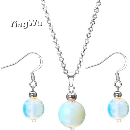 Yingwu Fashion Stainless Steel Crystal Opal Jewelry Sets For Woman Round Ball Necklace Earrings Set Bridal Wedding Gift