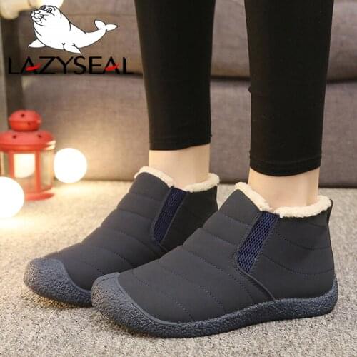 LazySeal Big Size Winter Shoes Woman Snow Boots Warm Plush Ladies Booties Women Flat Heel Woman Shoes Round Toe Slip-on Footwear