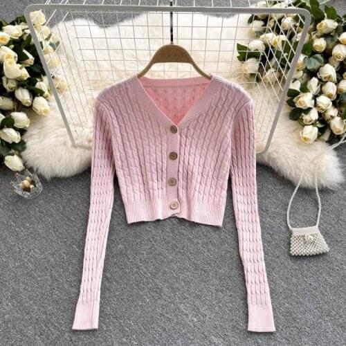 WIGADFHK Womens Fashion Cardigan Sweater 2021 Fall Casual V-neck Knit Cardigan Top Korean Sexy Short Knit Coat
