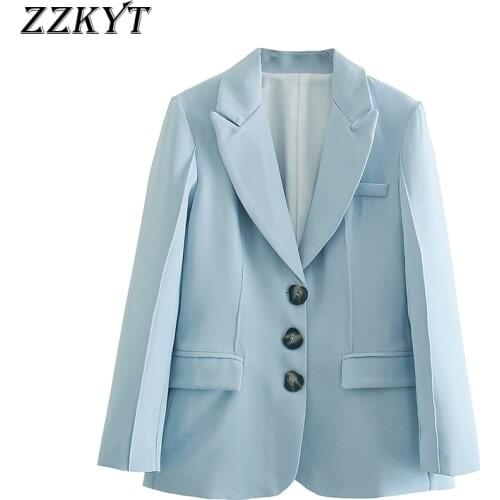 ZZKYT 2021 Women Spring Fashion Solid Single Breasted Blazers Coat Vintage Lapel Collar Long Sleeve Office Ladies Casual Coat