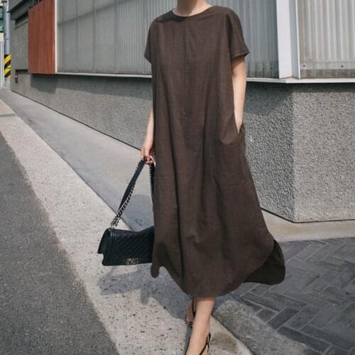 2020 Summer Casual Plus Size Irregular Split Dress Women Cotton And Linen Loose Round Neck Short Sleeve Dress ropa de mujer Z341