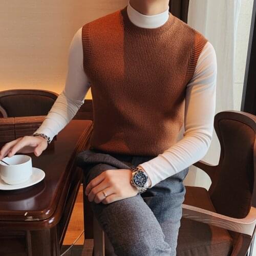 British Style Winter Sweater Vest Men Autumn New O-Neck Sleeveless Men Vests Simple All Match Knitted Pullovers Men Clothing 3XL