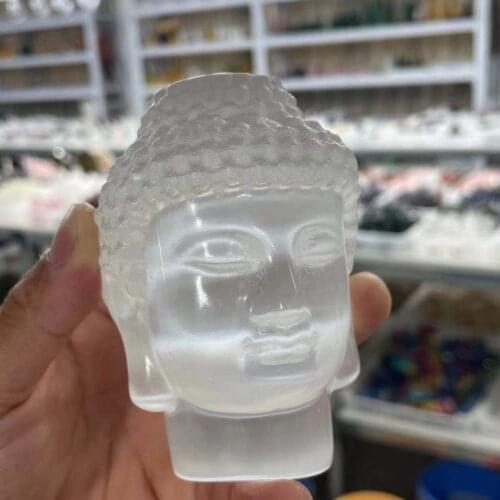 1pcs Hand-carved natural selenite crystal gypsum Buddha head craft jewelry