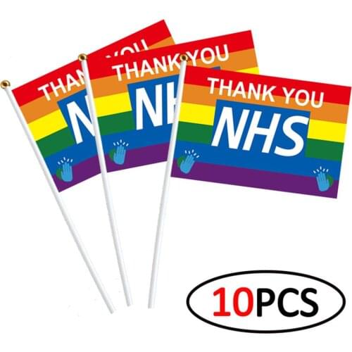 10PCS/Set Thank You NHS Miniature Banner 5 Style 5x8 Inches Fade Resistant Plastic Rod Handheld Stick Flag