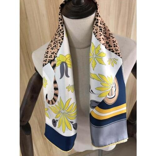 2021 new arrival autumn spring leopard 100% pure silk scarf twill hand made roll 90*90 cm shawl wrap for women lady