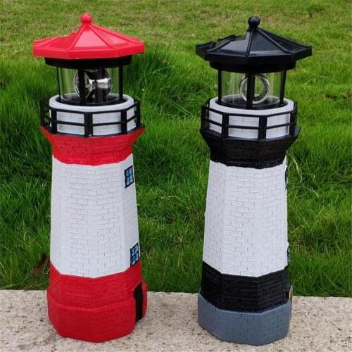 2021 Lighthouse Shape Solar LED Light Garden Fence Yard Outdoor Outdoor Garden Decoration Smart Sensor Beacon Rotating Beam Lamp