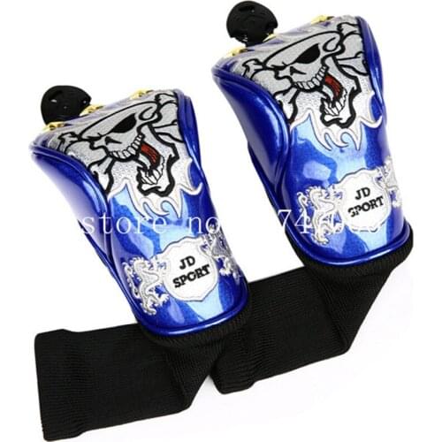 2pcs golf hybrid head cover UT headcovers skull design with interchangeable tag number 3,4,5,7,X