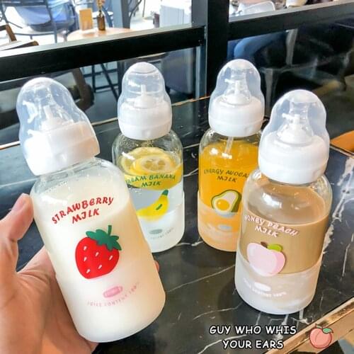 300ml Cute Cartoon Fruit Glass Adult Pacifier Bottle Straw Cup Suitable for Adult Children Christmas New Year Gift