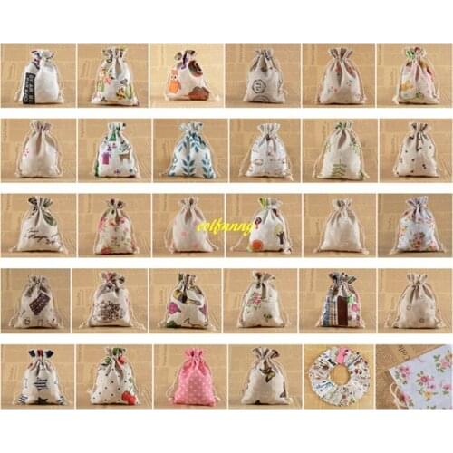 3000pcs/lot 10*14cm Cotton Linen Printed Drawstring Bag Jewellery Gift Bag For Wedding Shopping Bags Small Sachet Pouch