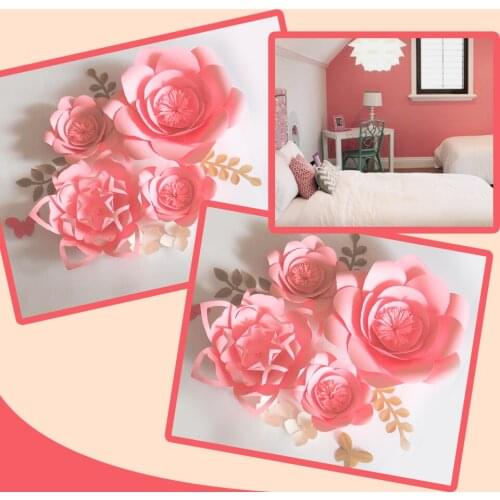 DIY 6PCS Giant Paper Flowers 3 Leaves 2 Butterfly Flores Artificiales Fleur Artificielle Wedding & Event Backdrop Party Nursery