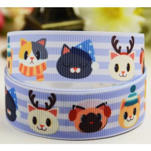 7/8'' 22mm,1" 25mm,1-1/2" 38mm,3" 75mm Cat Cartoon printed Grosgrain Ribbon party decoration 10 Yards X-02788