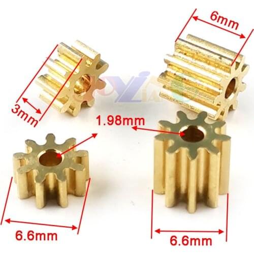 9T 2A 0.6M Copper Gear 9 Teeth Holes 1.98mm Thickness 3mm/ 6mm Metal Small Modulus Pinion 6.6mm Diameter 5PCS/lot