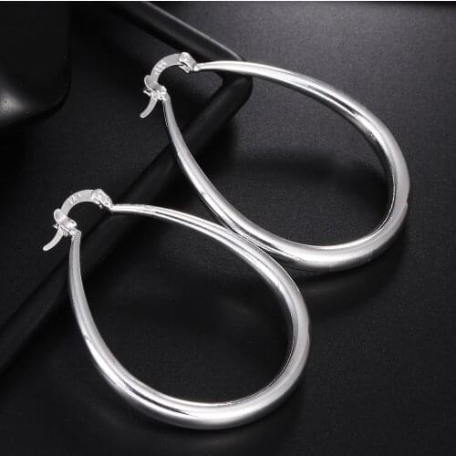 925 Sterling Silver 41MM Smooth Circle Big Hoop Earrings For Women Lady Fashion Charm High Quality Wedding party Jewelry Gifts
