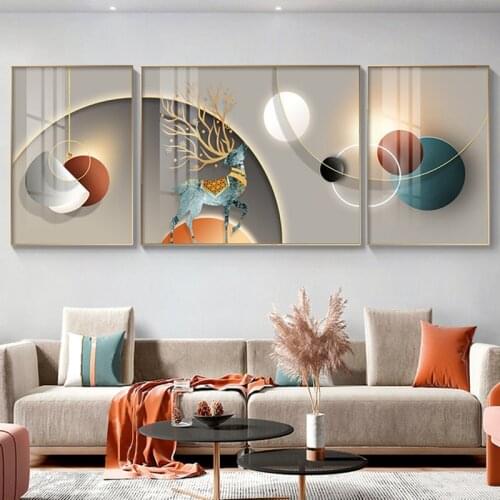 Abstract Geometry Canvas Painting Nordic Home Decor Wall Art Poster and Print Bright Marble Deer Minimalist Art for Living Room