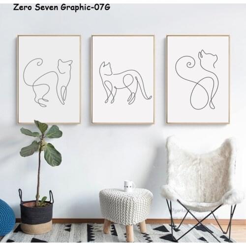 Abstract Line Cat Canvas Art Painting Print Poster Picture Wall Living Room Bedroom Home Decoration