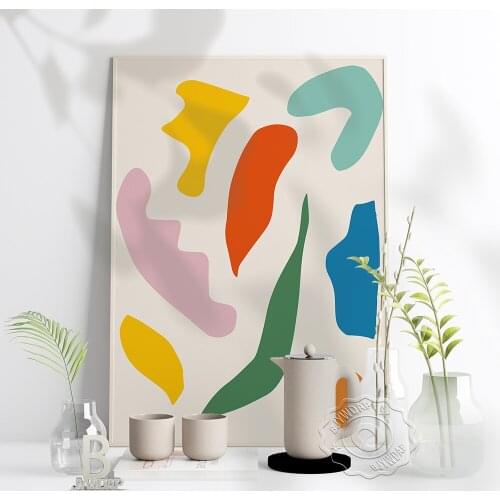 Henri Matisse Abstract Print, Organic Shapes Bright Colors Printable Wall Art, Colours Paper Cut Art Wall Stickers Home Decor