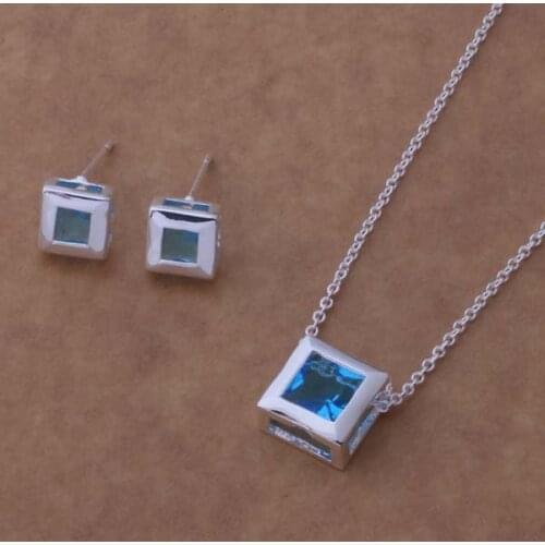 AS244 Lucky Silver Color 925 Jewelry Sets For Women Earring 276 + Necklace 582 /bmeakdla Akeajbla