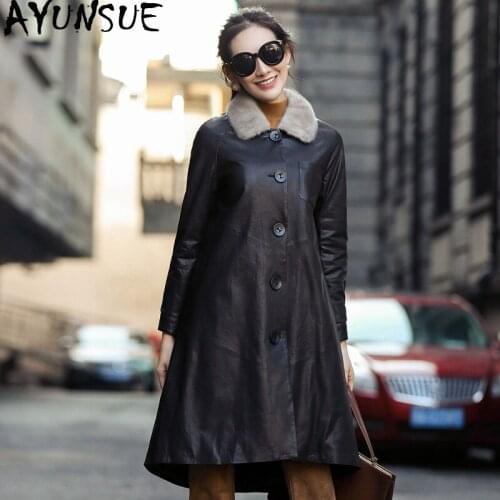 AYUNSUE Genuine Leather Jacket 2020 Winter Jacket Women Mink Fur Collar long Down Jackets for Women Real Sheepskin Coat MY3938
