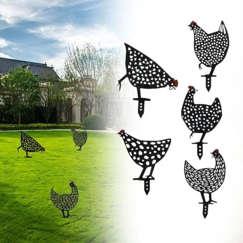 1PC Hen Chicken Yard Statue Creative Art Decorative Garden Lawn Stakes Metal Art Rooster Metal Anim Gardening Ornaments