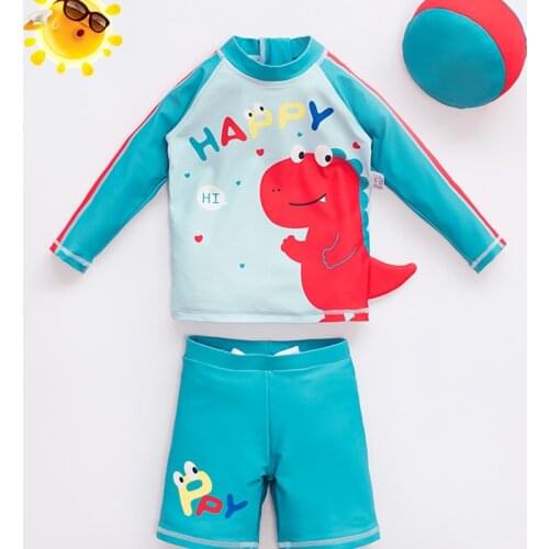 2 to 8 Years Old Childrens Swimsuit Boys 2021 2-Piece Dinosaur Korean Child Baby Hot Spring New Baby Cute Sunscreen Swimwear