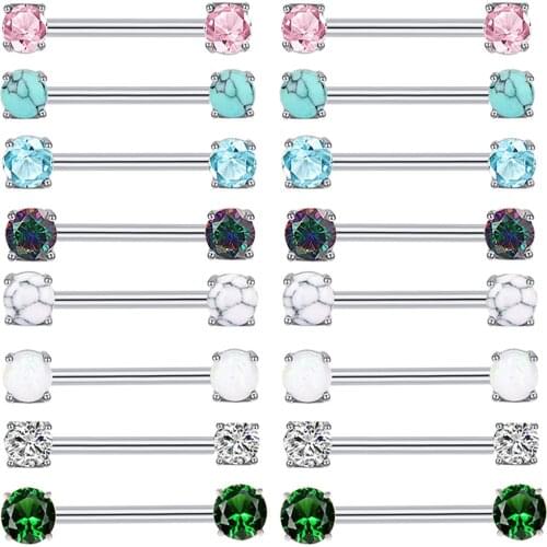 16MM Nipple Rings Zircon Stainless Steel Breast Nail Rose Opal Nipple Piercing Ring Pircing Nipple Body Jewelry Barbell
