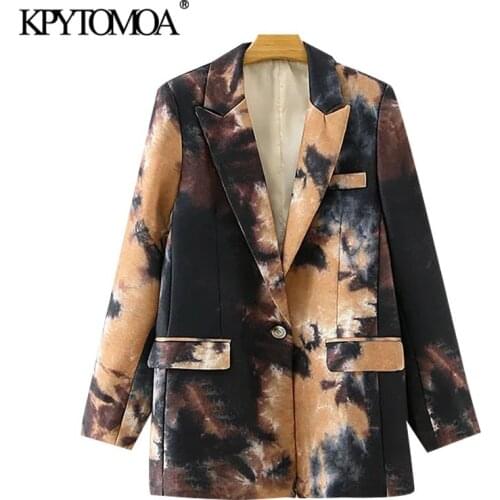 KPYTOMOA Women 2020 Fashion Single Button Graffiti Print Blazer Coat Vintage Long Sleeve Pockets Female Outerwear Chic Tops