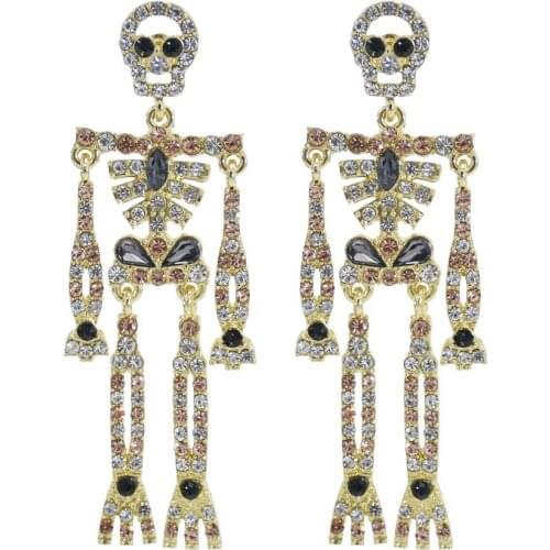 Punk Metal Rhinestone Halloween Vintage Skeleton Skull Dangle Drop Earrings for Women Bohemian Jewelry Halloween Party Gifts
