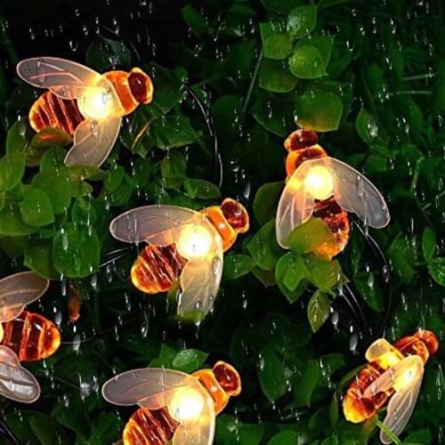New Solar Powered Cute Honey Bee Led String Fairy Light 20leds 30leds Bee Outdoor Garden Fence Patio Christmas Garland Lights
