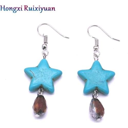 Fashion Earrings Bohemian 5-pointed star drop-shaped crystal ladies earrings retro natural stone simple earrings jewelry