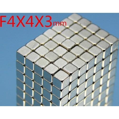 Free shipping wholesale 100pcs/lot Strong mini block F4x4x3mm N50 Rare Earth NdFeB Cuboid neodymium Magnet