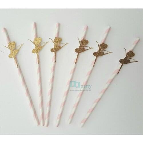 Set of 25 dancers - dancers Golden straw pink glitter birthday straws Birthday Cake Topper, clouds Cake Topper, One Cake Topper