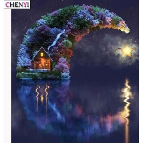 CHENYI 5D DIY Diamond Embroidery Scenic Moon House Diamond Painting Cross Stitch Full Square/Round Drill Mosaic Decoration Gift