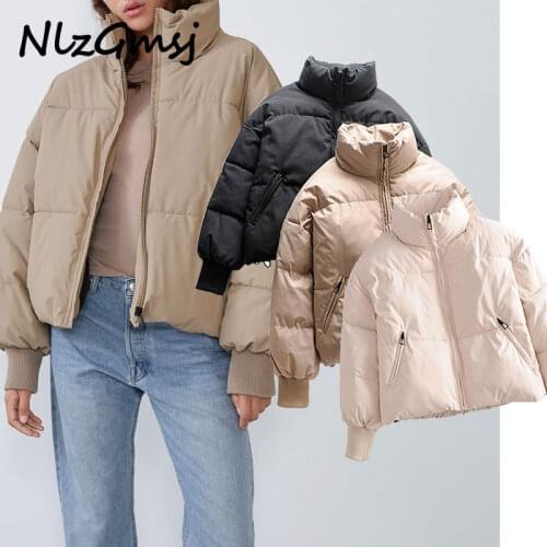 Nlzgmsj za Women 2020 Fashion Oversized Thick Warm Parkas Coat Vintage Long Sleeve Pockets Drawstring Female Outerwear Chic Tops