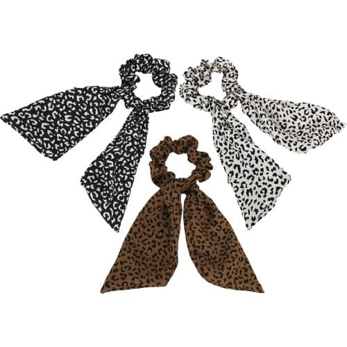 New Leopard Bowknot Elastic Hair Bands for Women Girls Solid Color Scrunchies Headband Hair Ties Ponytail Holder Hair Accessorie