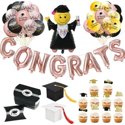 Congratulations Graduation Party Class of 2021 Cupcake Topper Bachelor Cap Gift Candy Box Congrats Foil Balloon Photobooth Props