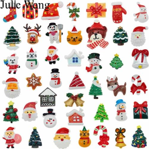 Julie Wang 45PCS Resin Christmas Charms Mixed Santa Tree Snowman Flat Back Cabochons Jewelry Making Accessory Xmas Phone Decor
