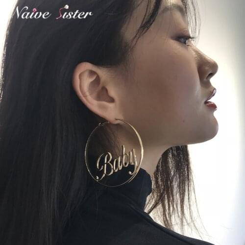 Big Round Hoop Earrings for Women Femme Baby Chicana Letter Statement Jewelry Personality Love Gift Fashion Jewellery Earings