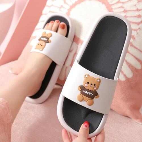 Men Women Slippers Summer Cartoon Bear Flip Flop Shoes Couple Bathroom Fashion Non-Slip Flat Platform Indoor Casual House Slides