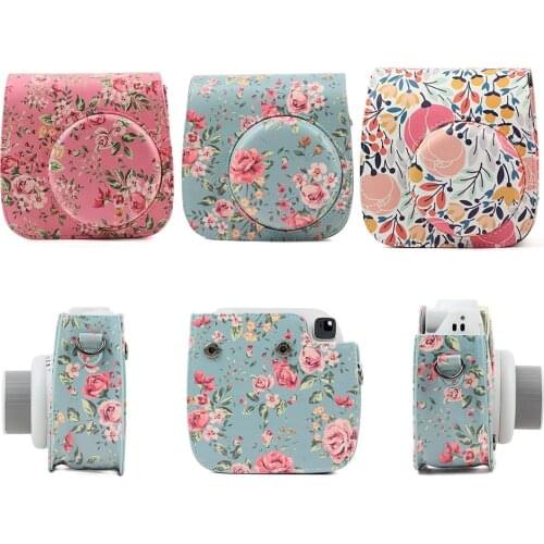 Shoulder Camera Bag Protective Case Colorful Forest Patterns Leather Camera Bag for Fujifilm Instax Polaroid Mini 7 8/ MINI8+/ 9